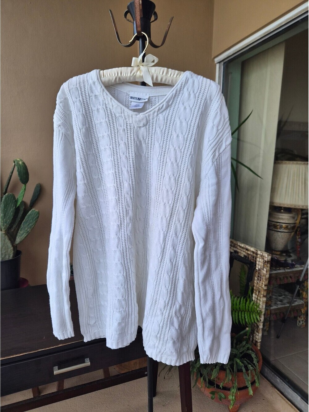 White Stag Oversized White Cotton Cable Knit Sweater L XL 2XL
